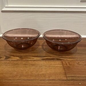 Set Of 2 Pyrex 325 Large 2.5 L Cranberry Glass Nesting Mixing Bowl EUC
